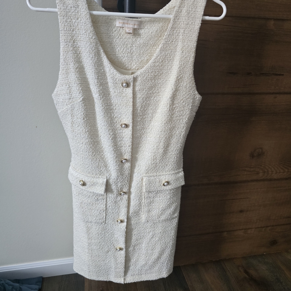 Monteau Textured Cream Button-Front Mini Dress